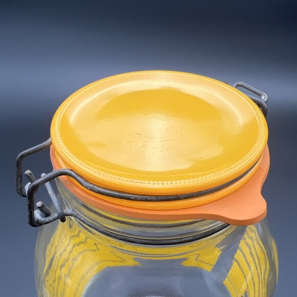 Large Vintage Retro 3L Glass Cookie Jar Yellow Striped France 1970s VG to EUC - Picture 13 of 16